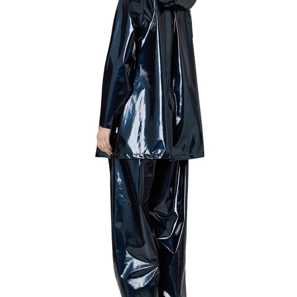 RAINS A-Line Long Jacket W3 Hooded | `Spill’ Shiny Dark Blue | Women L | NWT NEW - Picture 8 of 8